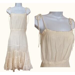 Wyeth Todd Magill Gauze Cotton Tiered Tie Shoulder Boho 70s Style Midi Sun Dress